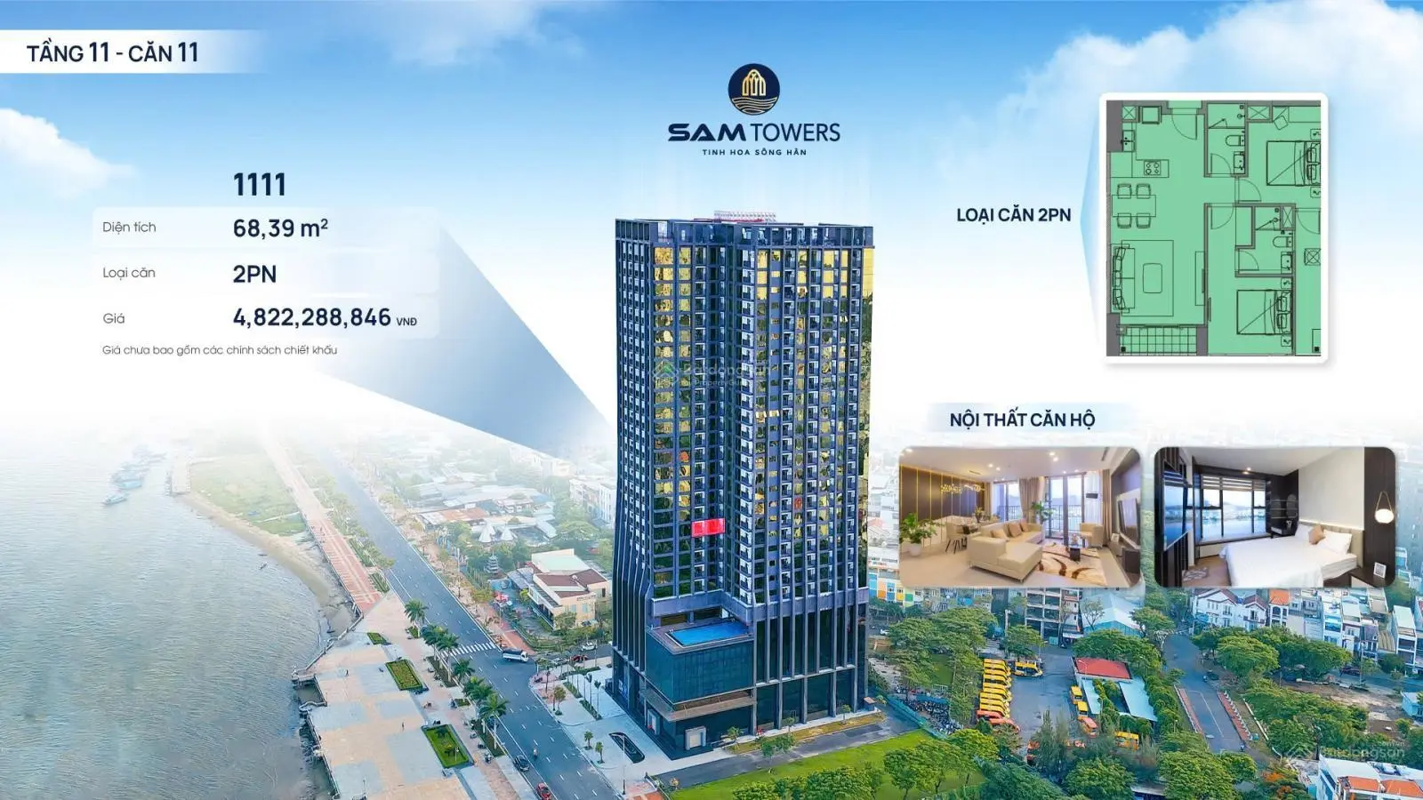 Căn hộ 2PN mặt tiền Sông Hàn - giá trực tiếp CĐT 4tỷ8 - cam kết giá rẻ nhất thị trường Đà Nẵng