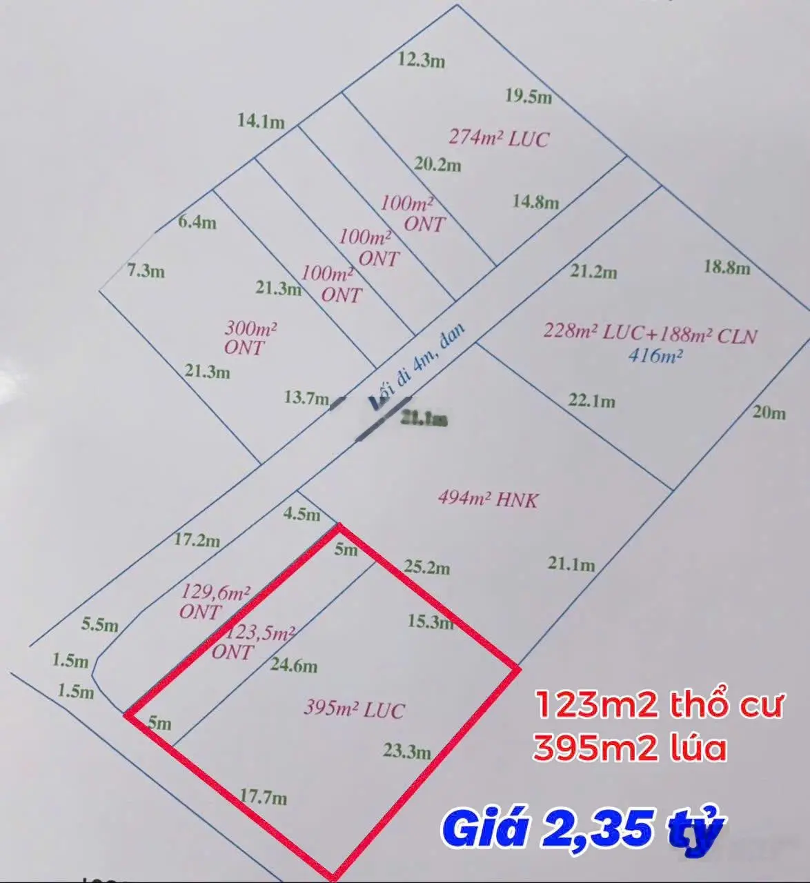 Bán 518m2 quá đẹp làm nhà vườn, sẵn 123m2 thổ cư, đường xe hơi , điện nước sạch