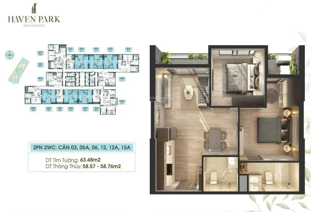 23/10/2024 bán căn hộ chung cư Haven Park 2 phòng ngủ giá 3,150 tỷ bao phí sang tên, LH 0941 015 ***