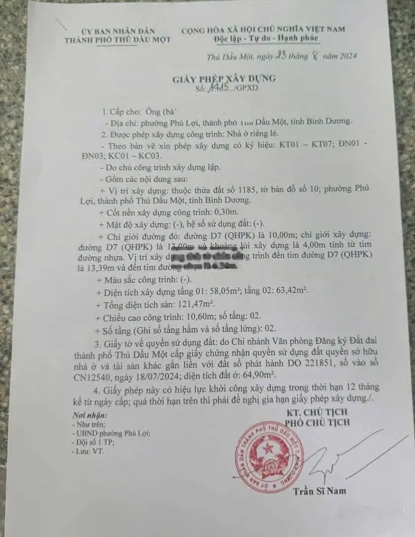 Bán nhà Phú Lợi, Thủ Dầu Một, Bình Dương đường nhựa 4m thông thoáng, khu vực dân cư đông