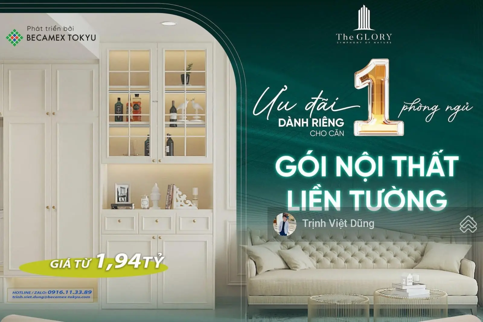[ Giá từ 1,94 tỷ ] CƠ HỘI CUỐI CÙNG SỞ HỮU GÓI NỘI THẤT KHI MUA CĂN HỘ The GLORY, Tp Bình Dương