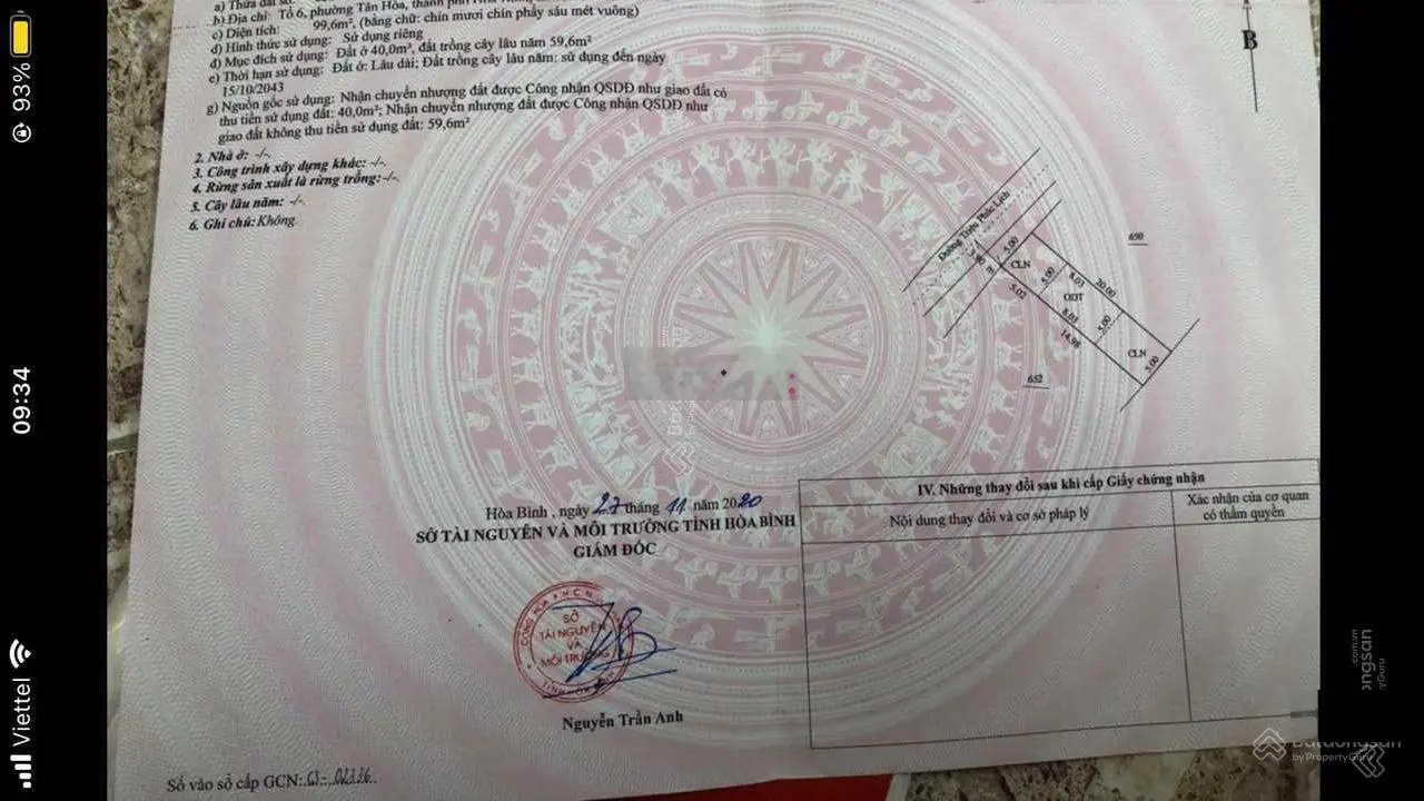 Bán 99,6m2 đất tại tổ 6, phường Tân Hoà, Tp. Hoà Bình, Hoà Bình