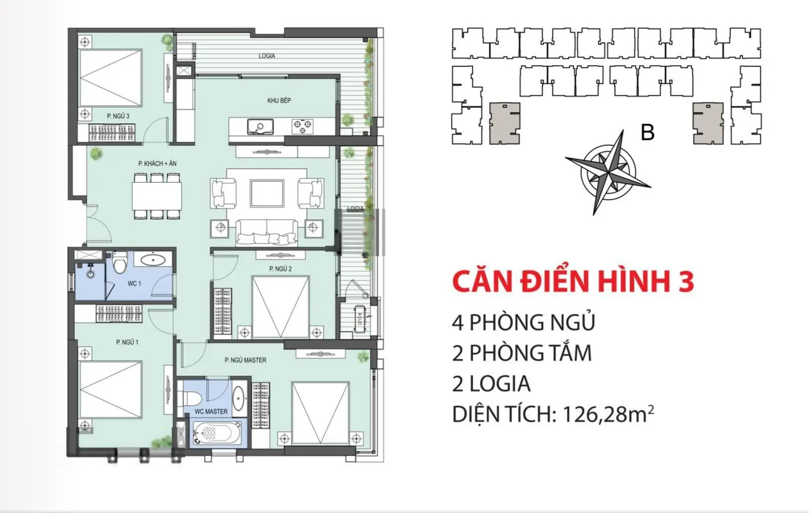 RẺ NHẤT - CĂN 4 NGỦ 126m2 ĐÔNG NAM - TẦNG ĐẸP - MIỄN PHÍ GỬI Ô TÔ - M.PHÍ DỊCH VỤ - SỔ ĐỎ CC