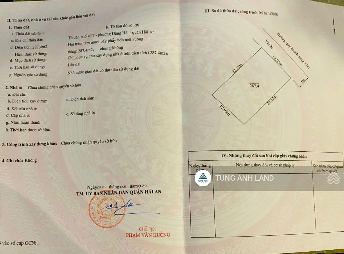 Bán lô biệt thự 287,4m2 Phúc Lộc, Lê Hồng Phong