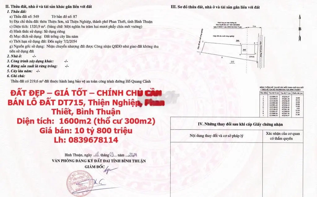 CHÍNH CHỦ CẦN BÁN LÔ ĐẤT DT715, Thiện Nghiệp, Phan Thiết, Bình Thuận