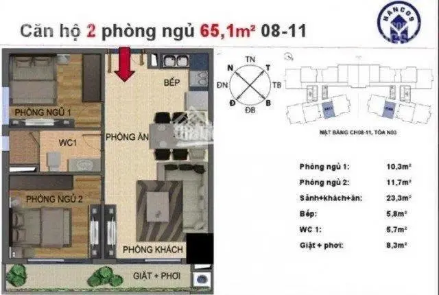 Bán căn hộ 65m2 full đồ 2 ngủ giá 3.9tỷ tại chung cư berriver Long Biên - Hà Nội