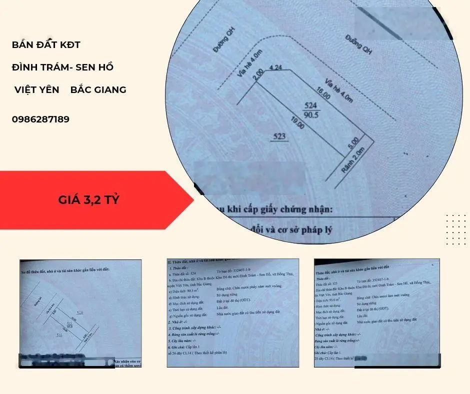 Bán Gấp 2 lô đất mặt đường 295B(Quốc lộ 1 cũ) Đình Trám Sen Hồ Việt Yên Bắc Giang