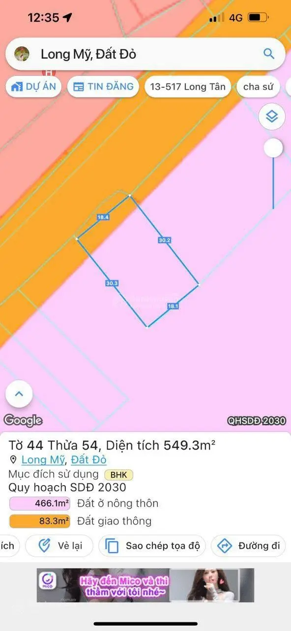 Chính chủ gửi bán đất Long Mỹ vị trí cực đẹp đối diện uỷ ban