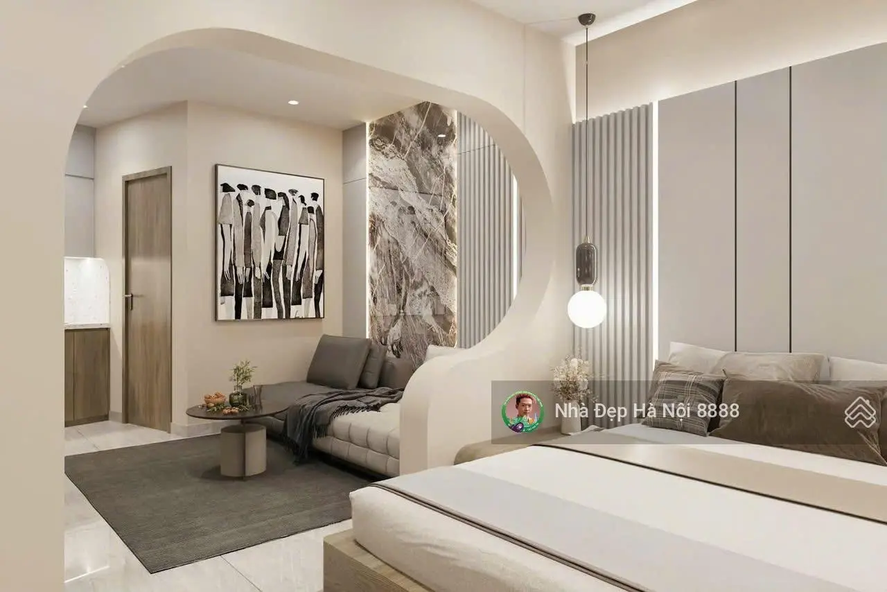 Chỉ cách hồ 20m một căn nhà mới xây kiêu hãnh vươn lên giữa lòng phố 6 tầng, thang máy mặt tiền 4m