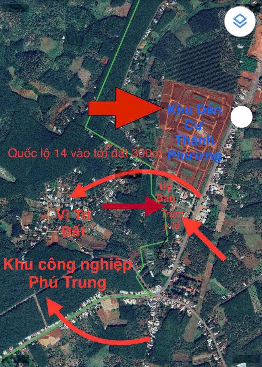 Bán gấp lô đất 229m2, mặt tiền QL14 đi vào, cách KCN Phú Trung 800m giá 190 triệu