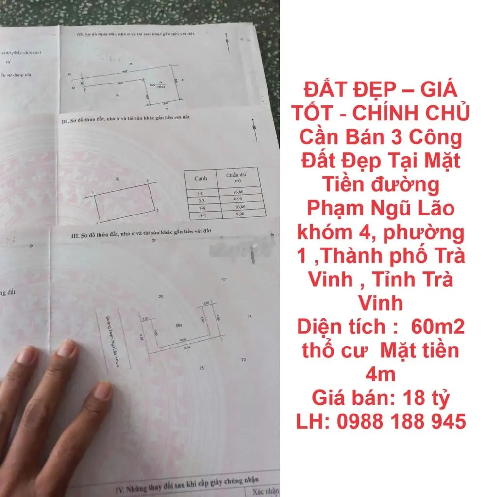 CHÍNH CHỦ Cần Bán 3 Công Đất Đẹp Tại Mặt Tiền đường Phạm Ngũ Lão