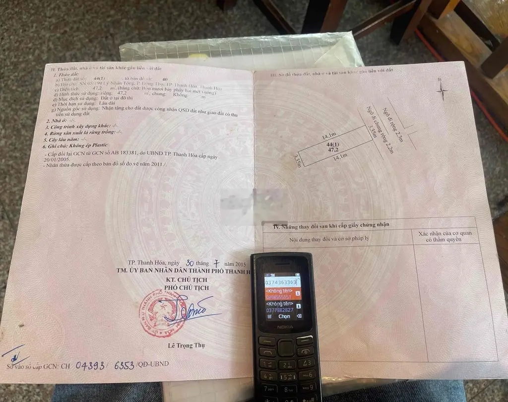 Chính chủ bán đất thổ cư ga Thanh Hoá