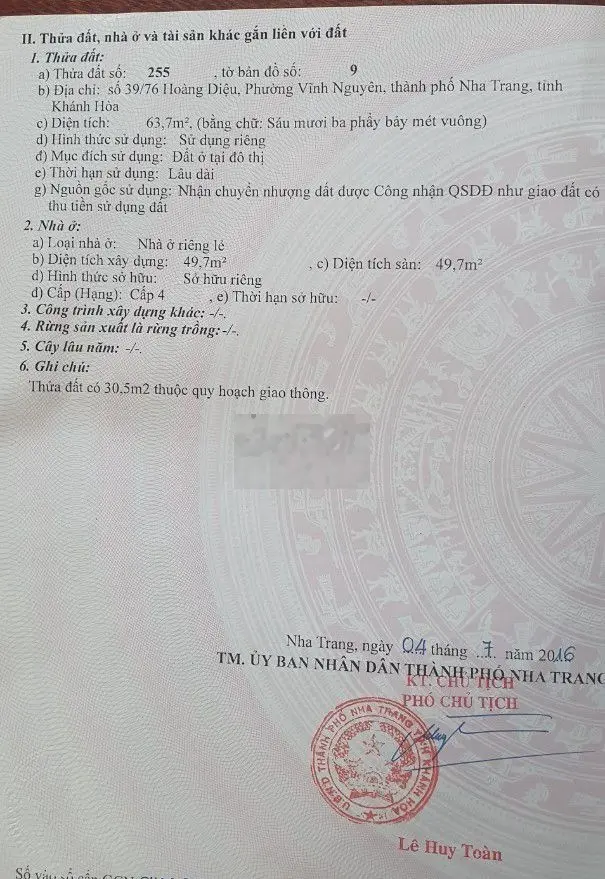 Bán nhà cấp 4 hẻm Hoàng Diệu gần chợ và biển Nha Trang