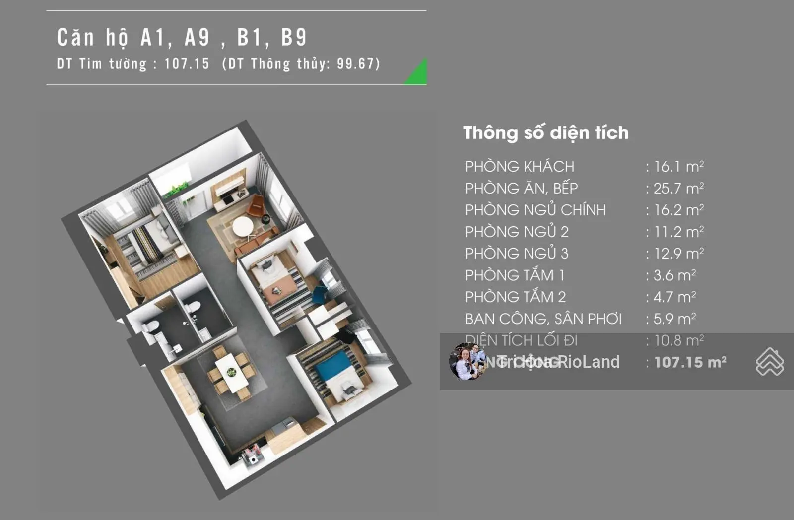 3PN, Homyland Riverside, căn góc 107m2 giá 6,087 tỷ tầng cao chiết khấu 3%