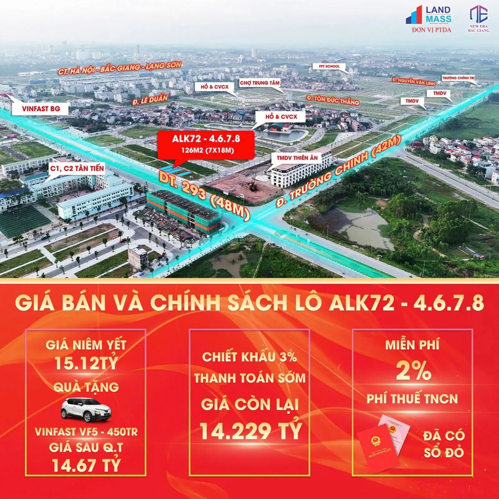 Bán 2 lô trục chính Hùng Vương kéo dài đối diện UBND 126m2, MT 7m