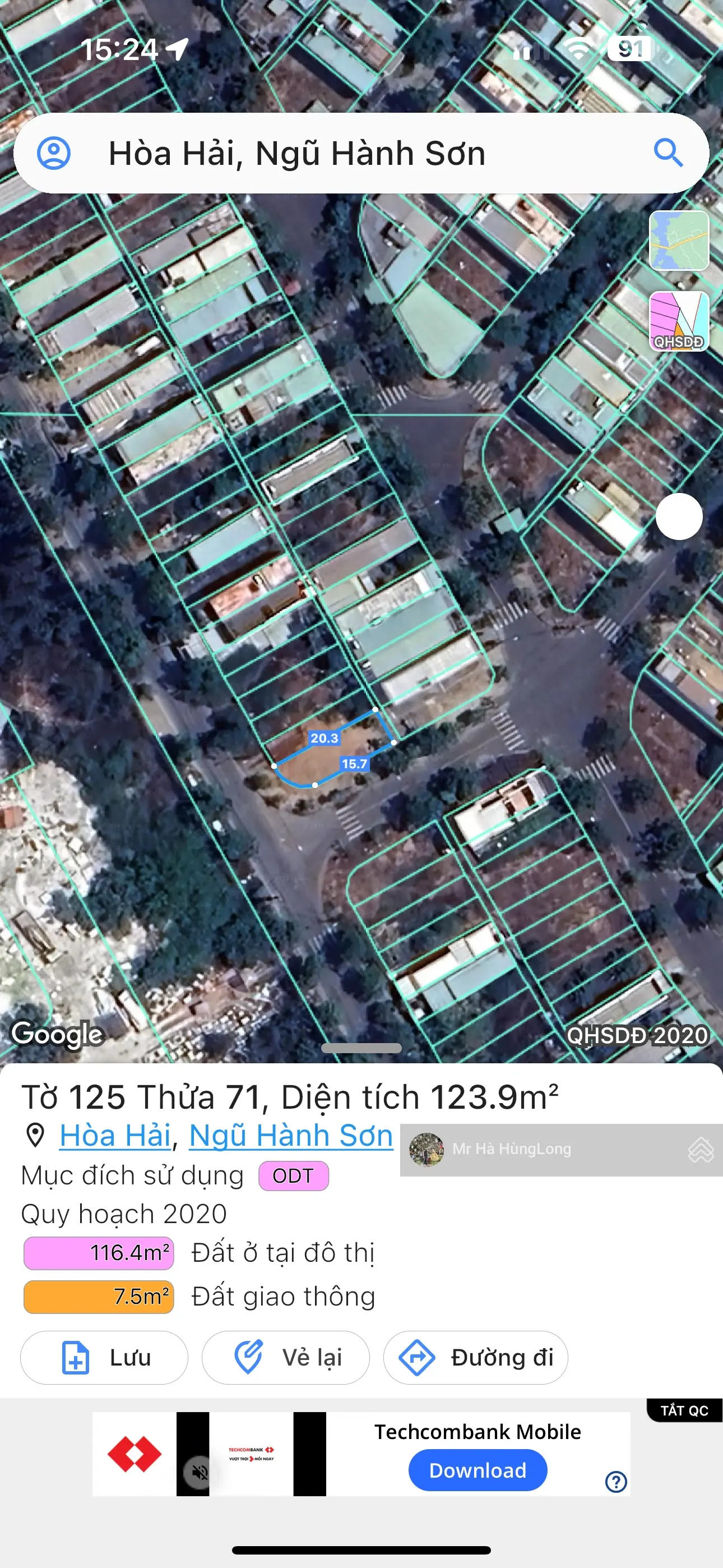 Bán lô Góc Ngã 3 Văn Tân Và Tây Sơn, Khu Phố Chợ non nước, Dt : 123m2