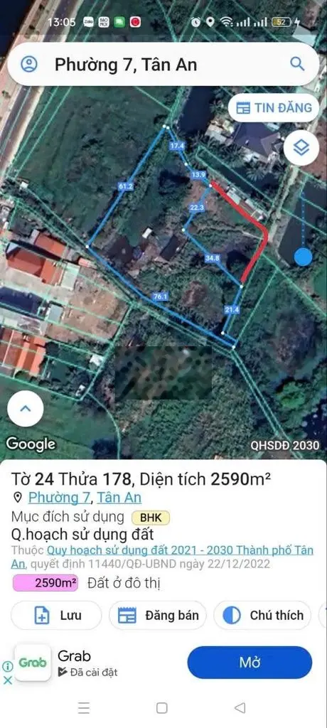 2950m2 Đất Vườn + 762m2 Thổ ( 3 Mặt Tiền 48x76) Phường 7 Tp Tân An