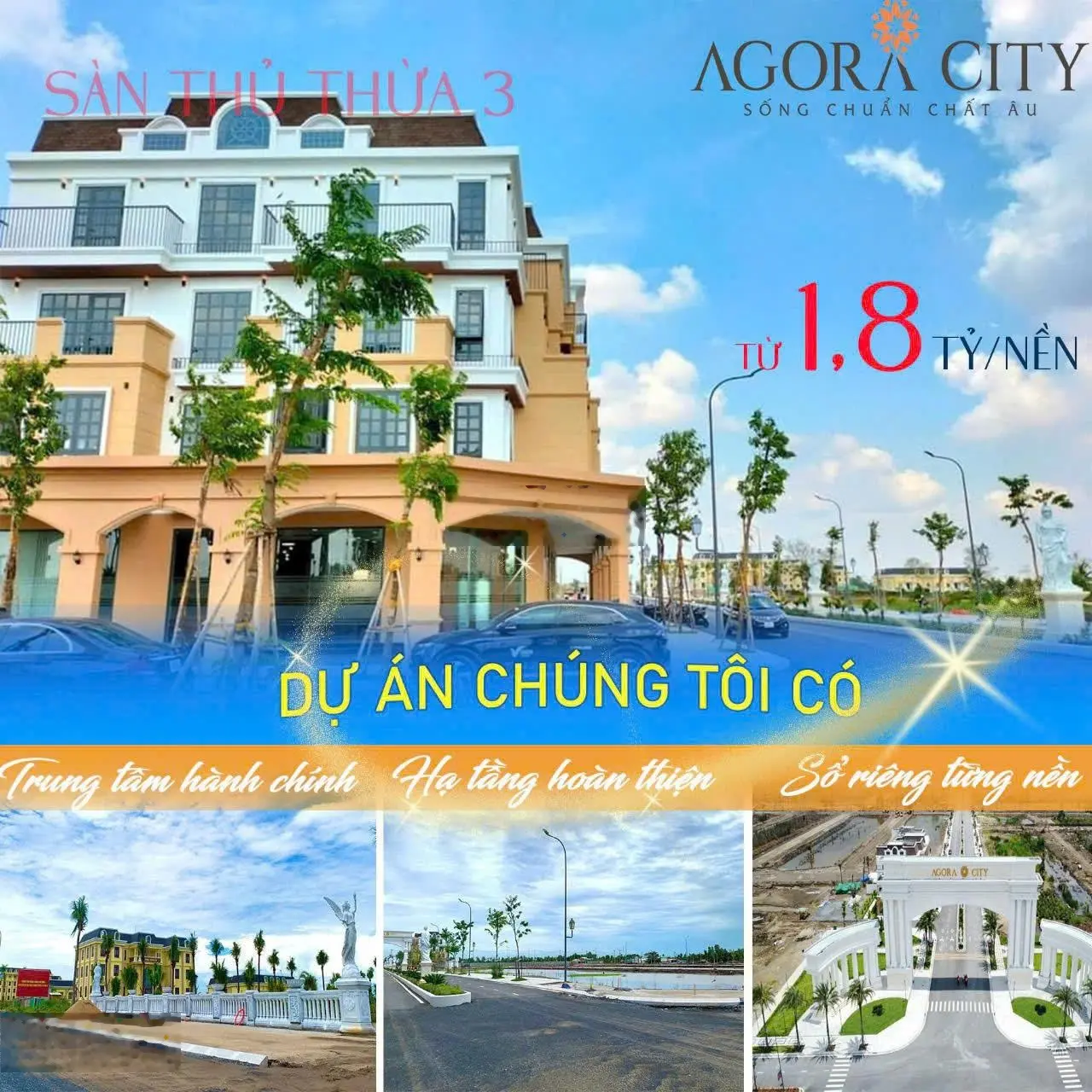 Agora City. Là khu dân cư kiểu mẫu. Nằm liền kề trung tâm hành chính huyện Thủ Thừa, Long An