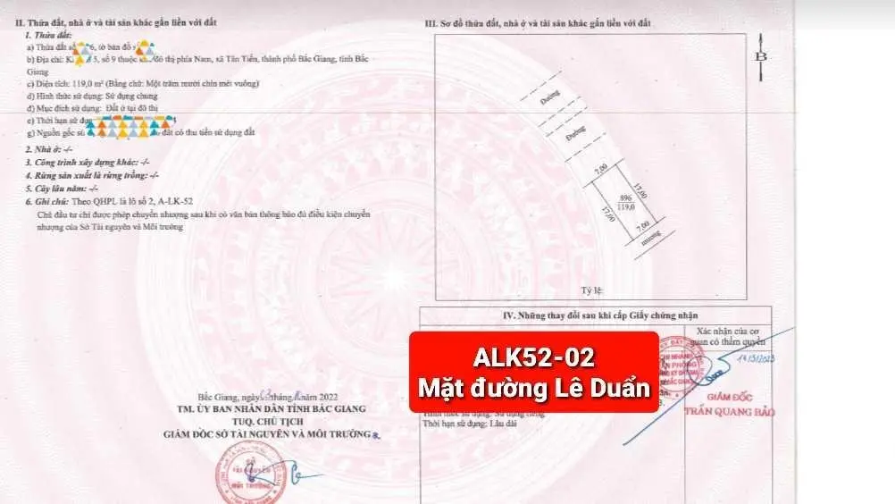 Chuyển nhượng lô cạnh góc trục chính đường Lê Duẩn cạnh uỷ ban Tp. Bắc Giang