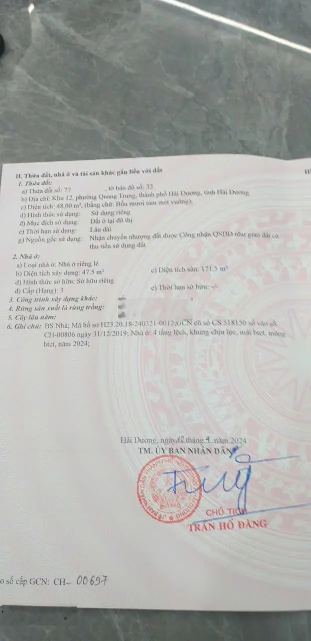 Bán nhà chính chủ phường Quang Trung, Tp. Hải Dương ngõ thông, ô tô vào tận nhà