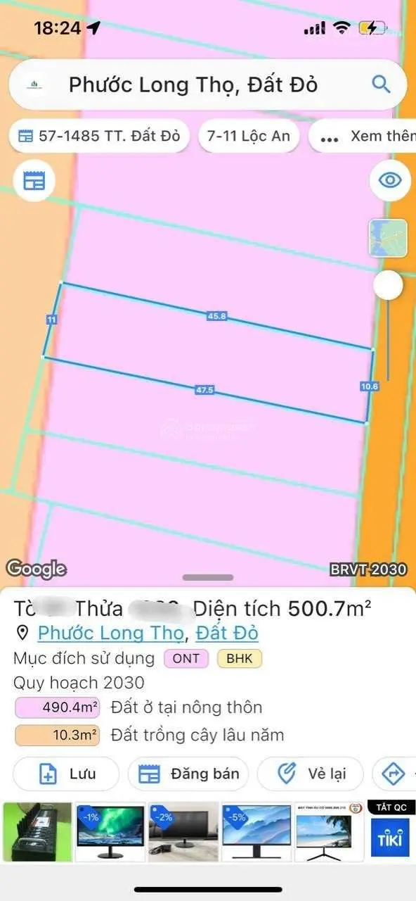 Villa 1 trệt 1 lầu MT Nguyễn Huệ - Đất Đỏ - BRVT DT 500m2 giá 5tỷ2