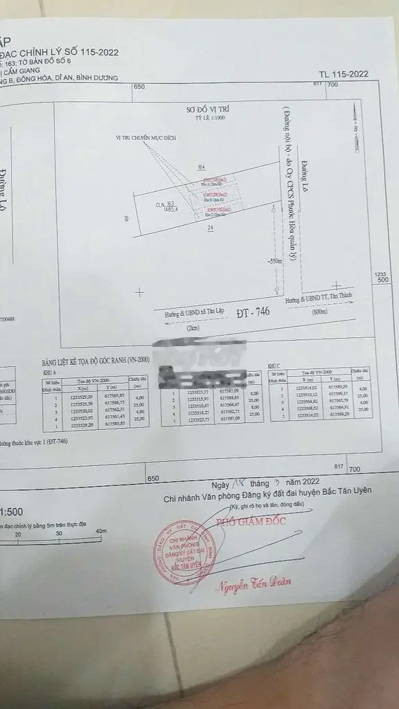 Đất 1485m2 (tc 400m2) đường tân thành 10, Bắc tân uyên