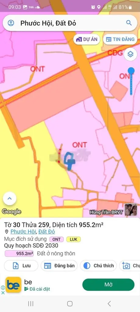 955m2 đất ngay trung tâm hành chính huyện Đất Đỏ, ra biển tầm 10p