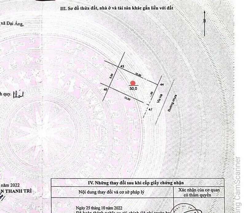 Chính chủ bán đất Đấu Giá Đại Áng. DT 50m2, MT 5m, vỉa hè ô tô tránh, gần chợ, sổ CC, giá 5.5 tỷ