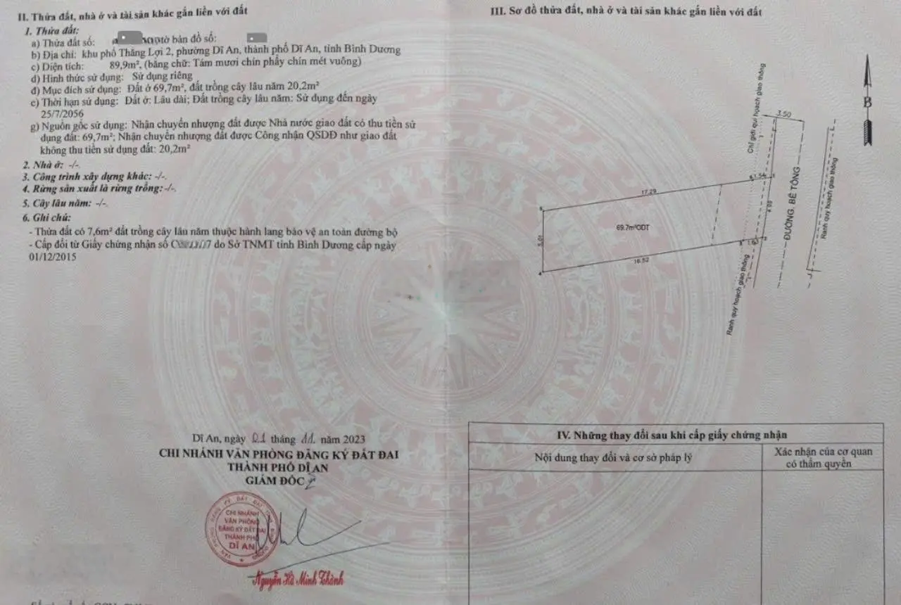 Bán nhà 1 trệt 1 lầu 89.9m2 3ty6 TL Gần Chợ Dĩ An 700m. cách đường Phạm Ngũ Lão 100m p.Dĩ An