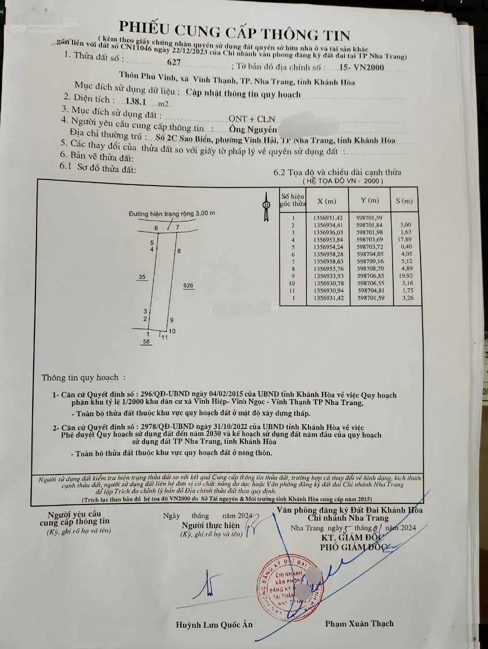 Bán đất đường Cầu Bè, Vĩnh Thạnh, Nha Trang, Khánh Hòa