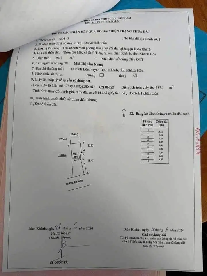 LVCC Bán Lô Đất Thổ Cư Suối Tiên - Diên Khánh . Đường hiện trạng bê tông ô tô 5m