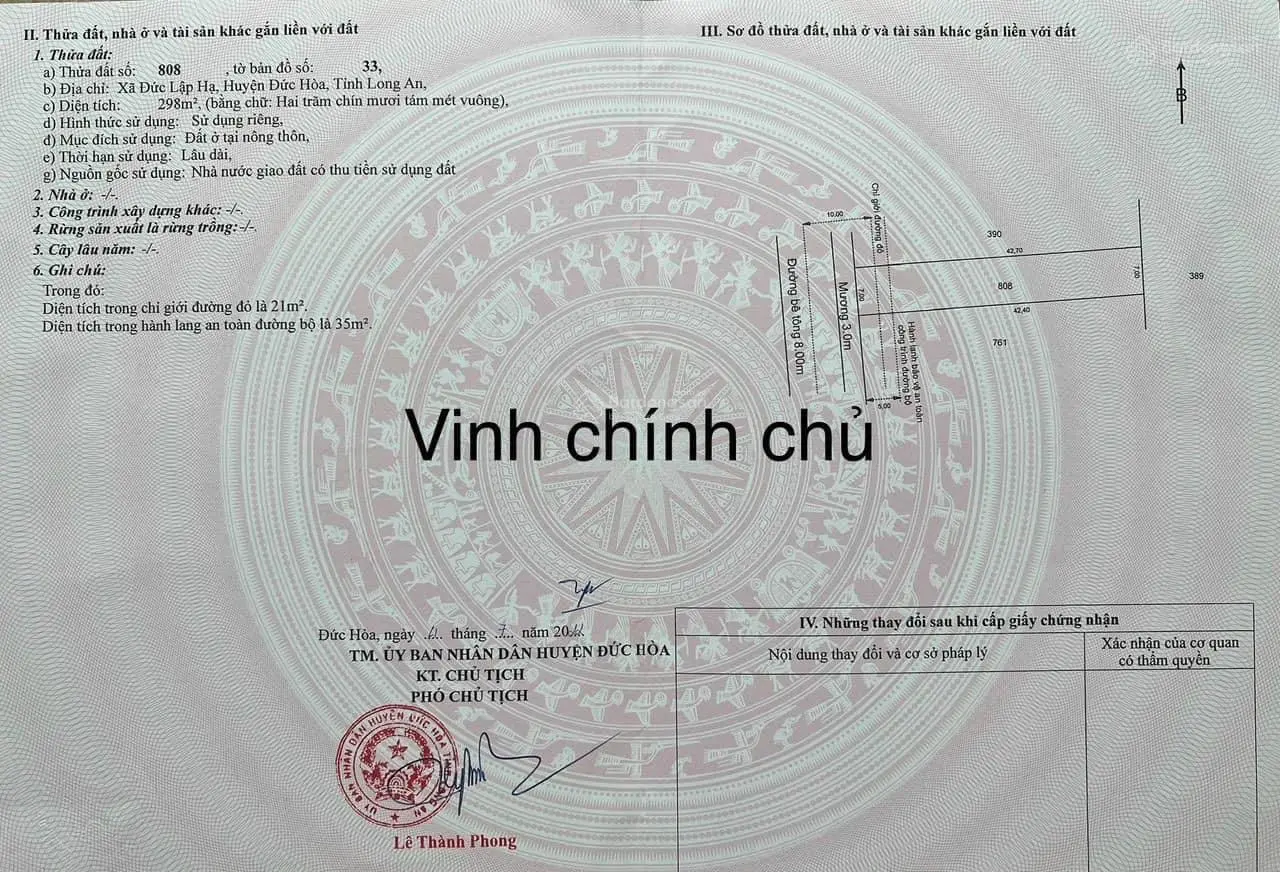 Chính chủ định cư bán 7x42 thổ 100%, Đg Chợ Gà xe công ra vào, điện 3 pha, xã Đức Lập Hạ, Đức Hòa