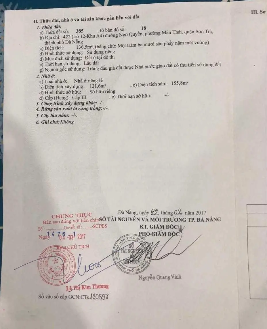 Bán nhà cấp 3 đường Ngô Quyền, Mân Thái, Sơn Trà, Đà Nẵng