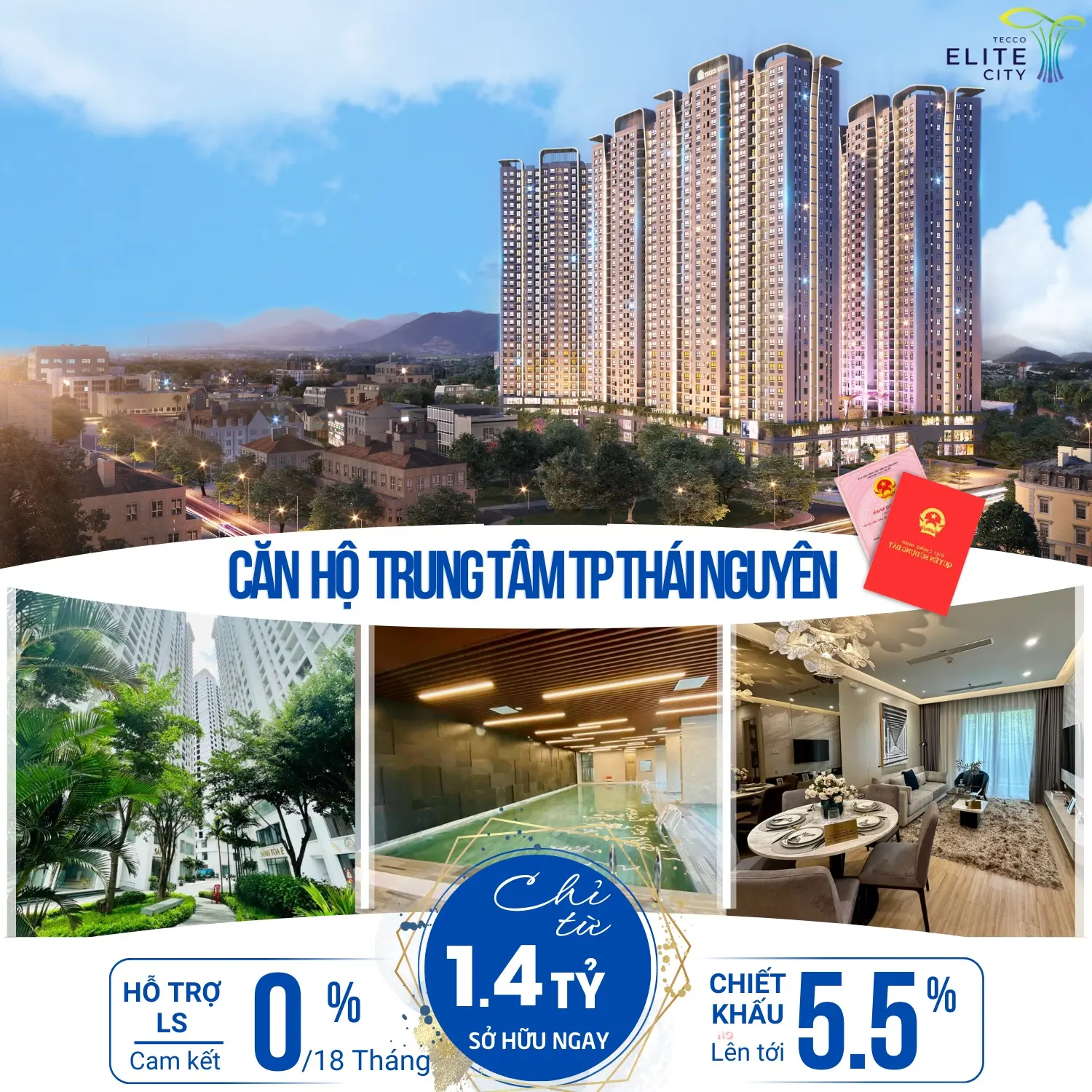 Vốn 800tr thay vì gửi tiết kiệm 2 năm lời 5%/năm hãy mua CH Tecco Elite cam kết lời ngay 15%/18T