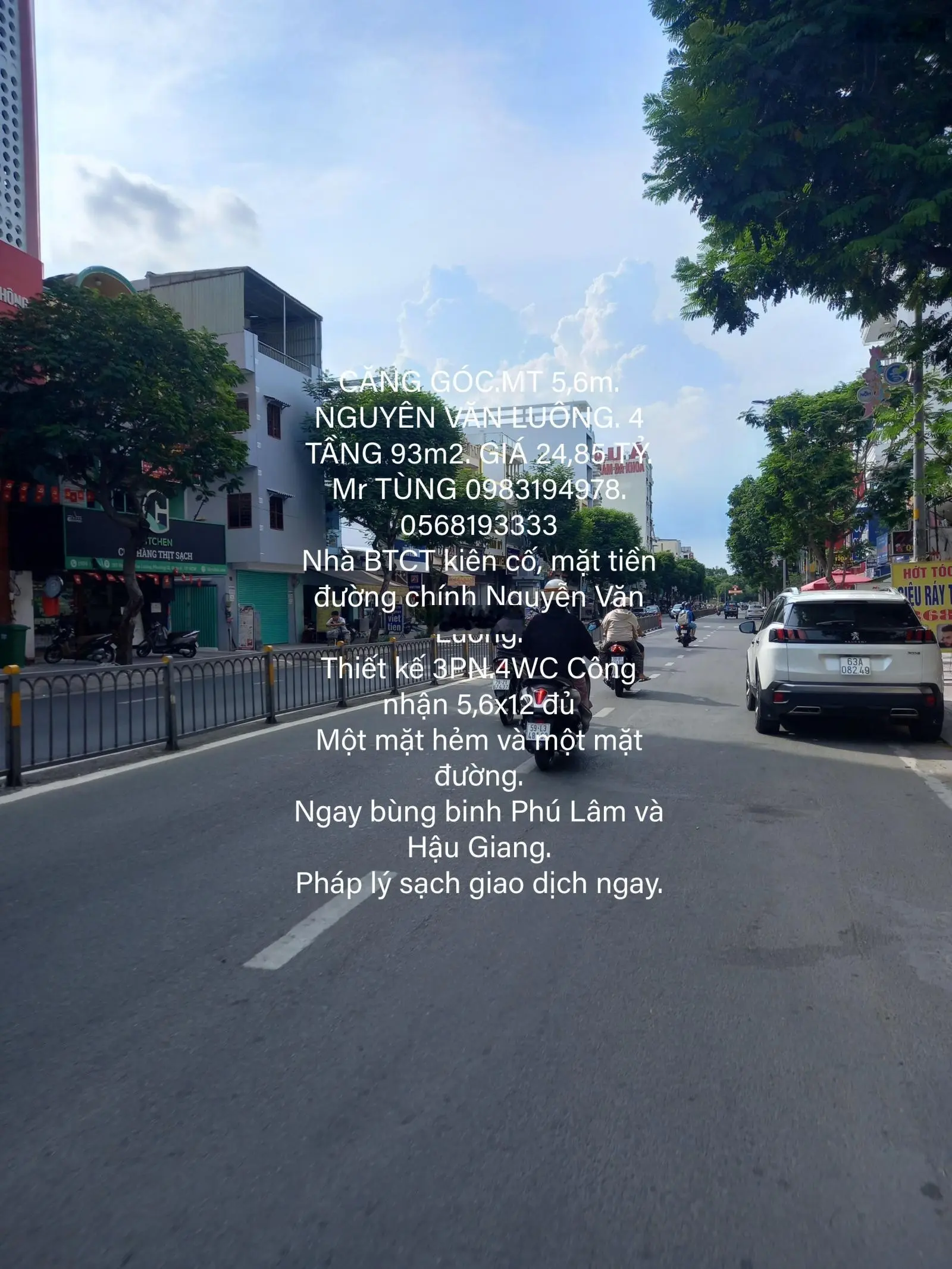 Căng góc.mt 5,6m. nguyễn văn luông. 4 tầng 93m2. giá 24,85 tỷ.