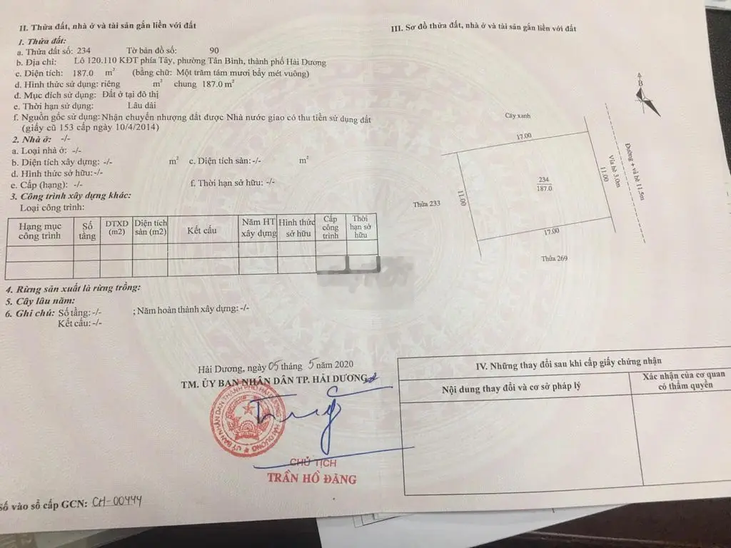 Cần bán lô đất tại đường Lương Ngọc Quyến, Hải Dương. Diện tích 187m2