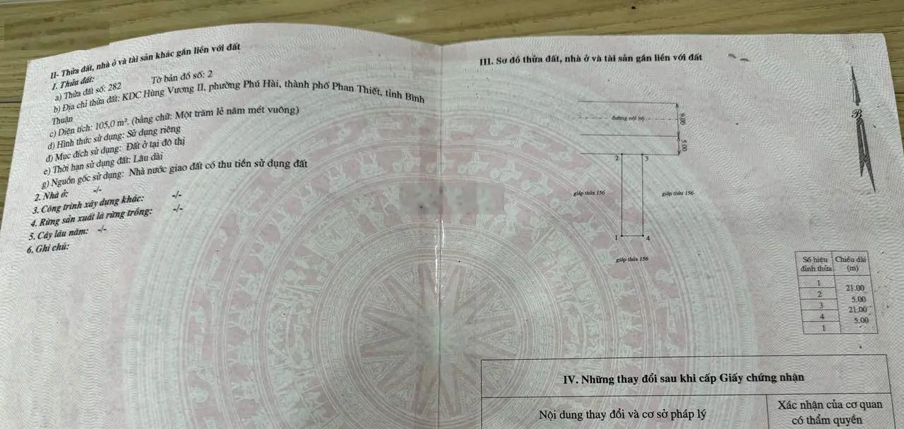 Cần bán lô đất đẹp KDC Hùng Vương 105m2 thổ cư - trung tâm TP Phan Thiết giá rẻ