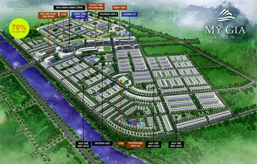 KĐT Mỹ Gia Gói 3 thông ra sông - DT: 100m - Giá 32tr/m (bao ép cọc) - Đường số 47. - Gần Võ Nguyên