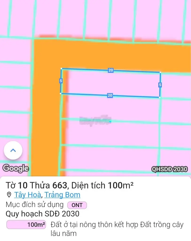 Bán lô góc Tây Hoà, sát KCN Bàu Xéo, 5x20, full thổ, chỉ 990 triệu