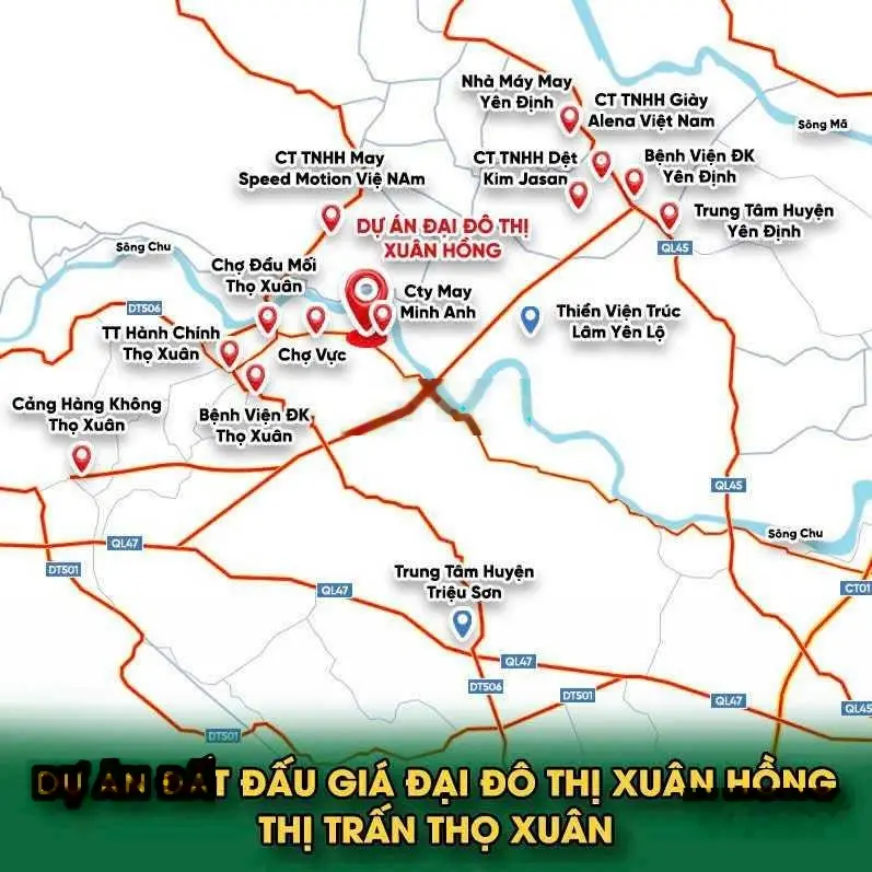 Đất nền khu đô thị Xuân Hồng thị trấn Thọ Xuân giá 5xx/ lô
