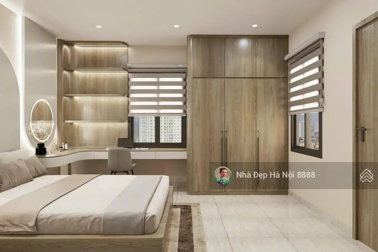 Chỉ cách hồ 20m một căn nhà mới xây kiêu hãnh vươn lên giữa lòng phố 6 tầng, thang máy mặt tiền 4m