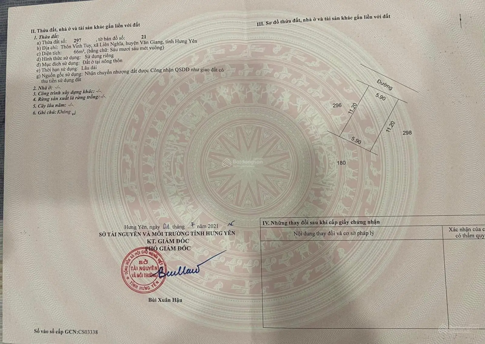 Bán nhanh mảnh đất nhỏ xinh 66m2 đường thông thoáng tại Văn Giang