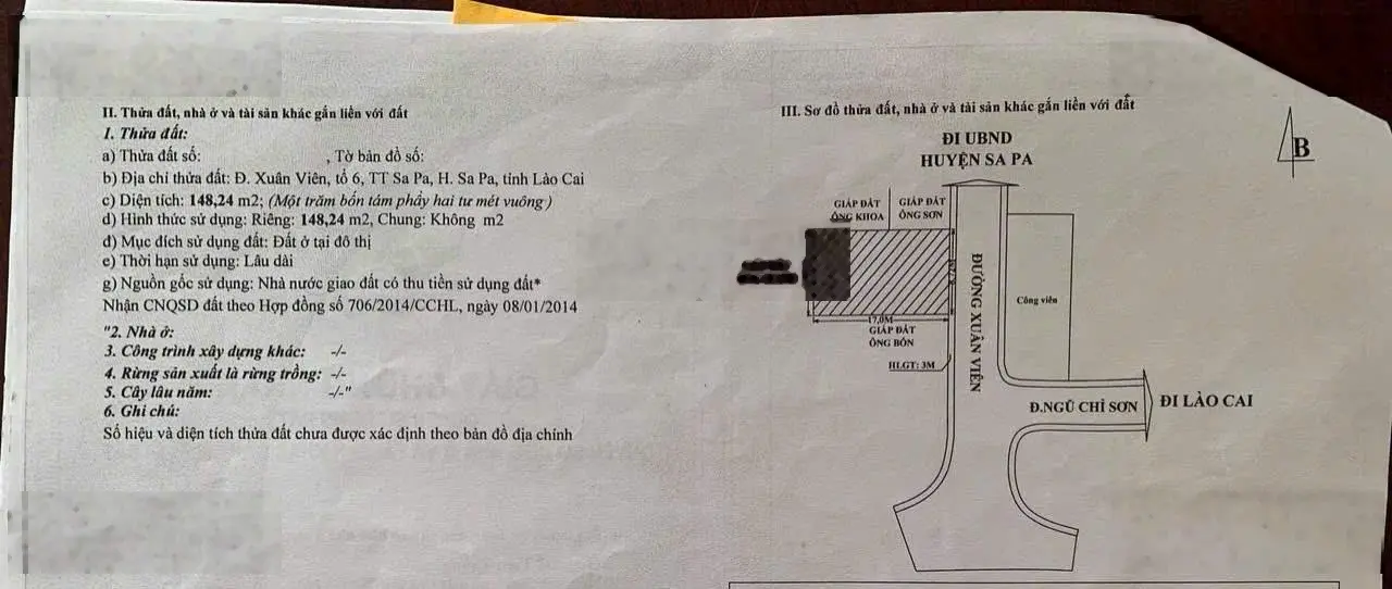 Bán nhà phố Xuân Viên - View hồ Mắt Ngọc - Sapa - Lào Cai
