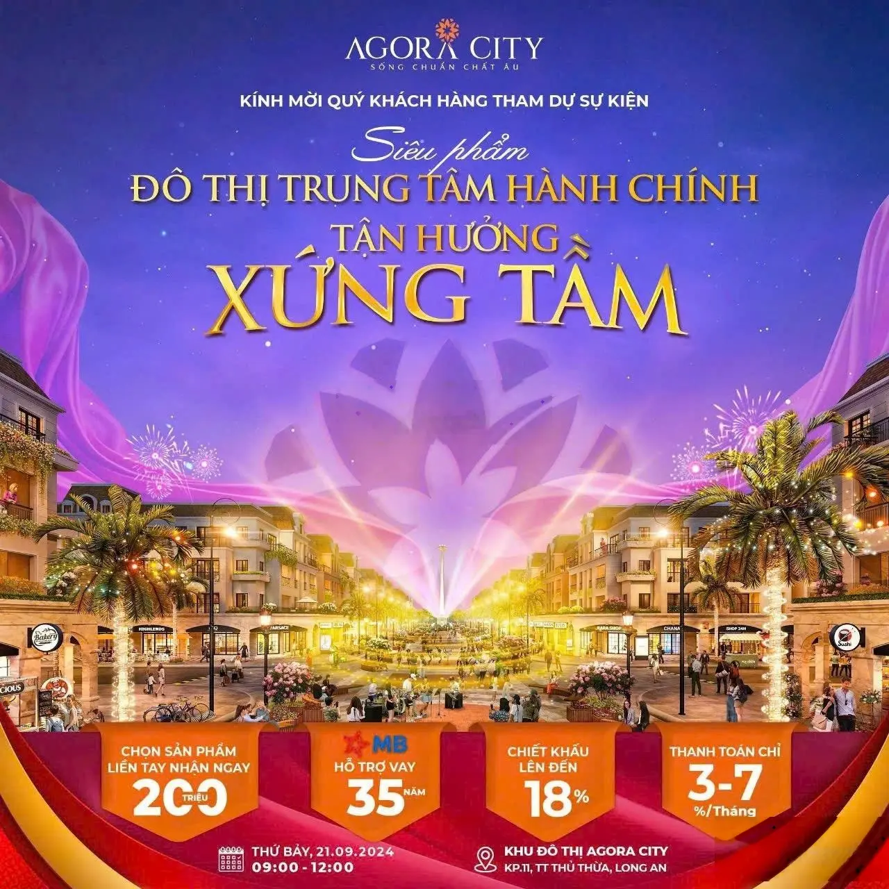 Chỉ từ 17tr/m2, thanh toán 3%/t sở hữu ngay đất nền shophouse tại Agora City nơi sống chuẩn chất Âu