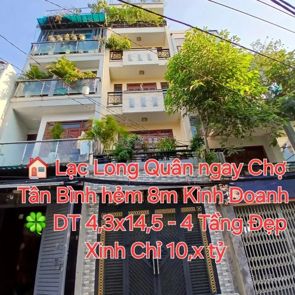 Lạc Long Quân phường 8 Tân Bình đường 8m, kinh doanh 63m2 x 4 tầng ngang 4,5m chỉ 9,x tỷ