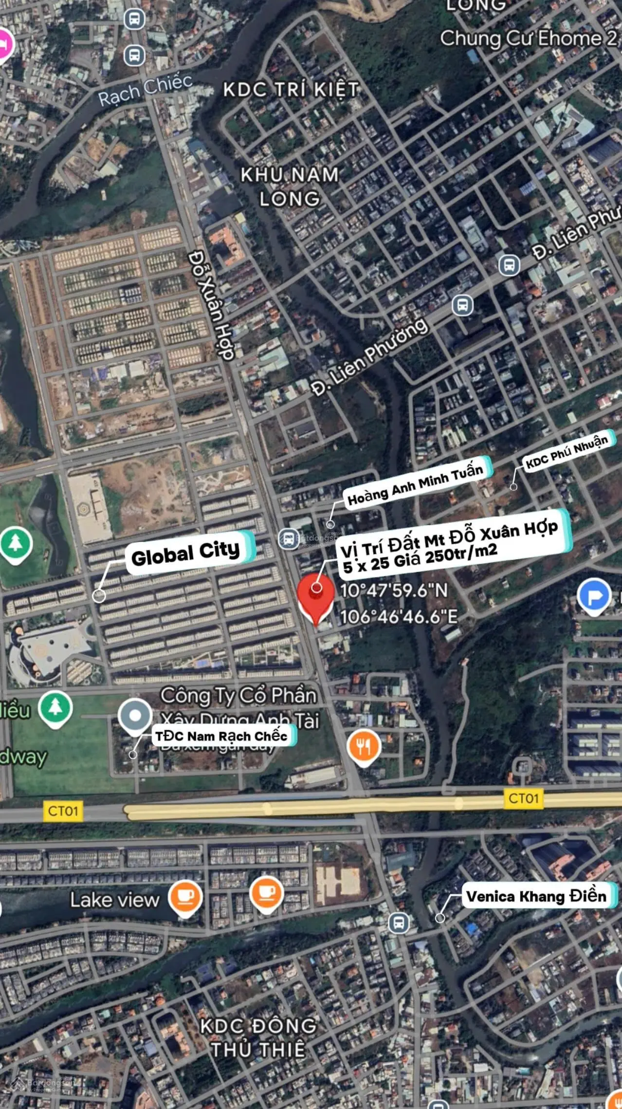 Mặt tiềnĐỗ Xuân Hợp nền duy nhất 125m2 Hoàng Anh Minh Tuấn đối diện Global City , giá 250tr/m2