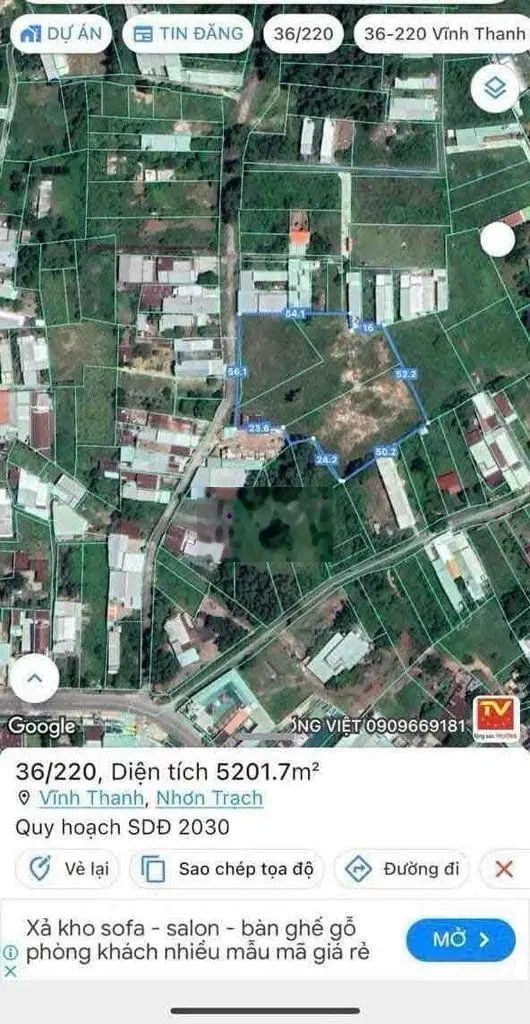 Bán đất 19,6 tỷ, diện tích 5163m2 tại Pê Tông, Xã Vĩnh Thanh, Huyện Nhơn Trạch, Đồng Nai