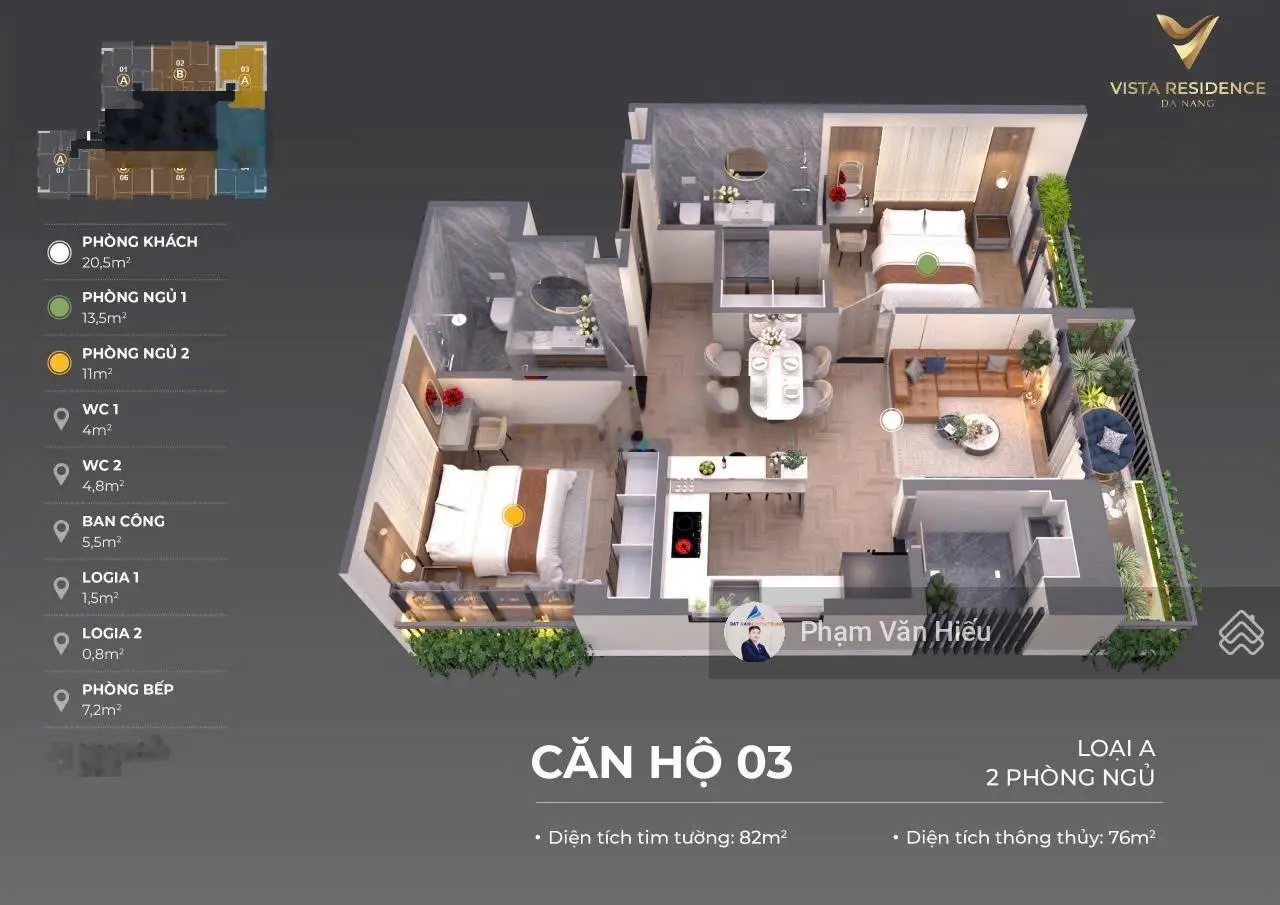 Căn hộ Vista TT Hải Châu ĐN 2PN ven sông Hàn -View pháo hoa-Biển-Ưu đãi 616tr- Gía CĐT:1,2 tỷ (30%)