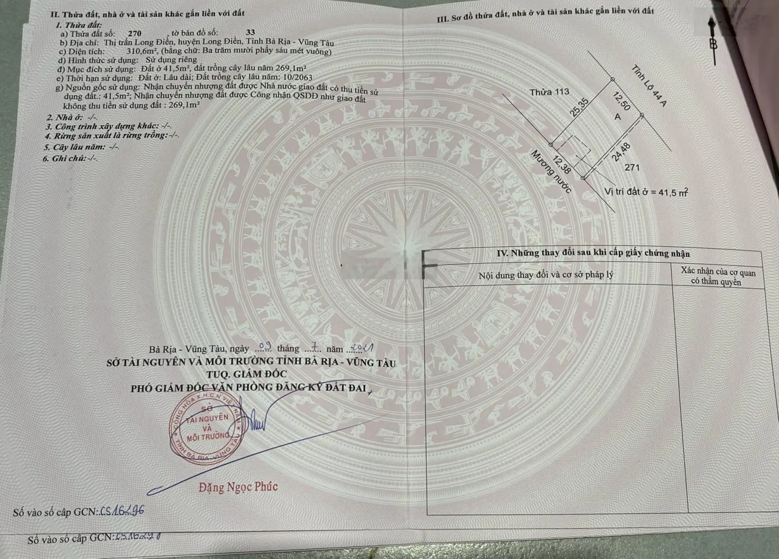 Bán nhà mặt tiền 87L1 Tỉnh Lộ 44A thị trấn Long Điền