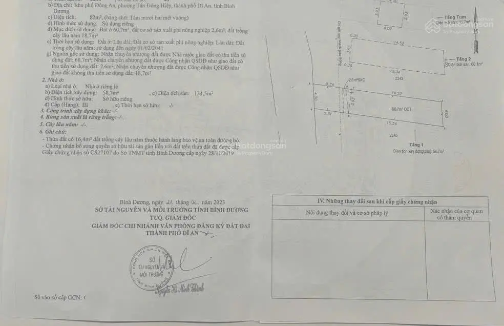 Nhà trệt - lầu - tum mặt tiền kinh doanh. Gần bệnh viện Dĩ An. DT: 82m2. Đường 82m. Giá: 4.5 tỷ TL